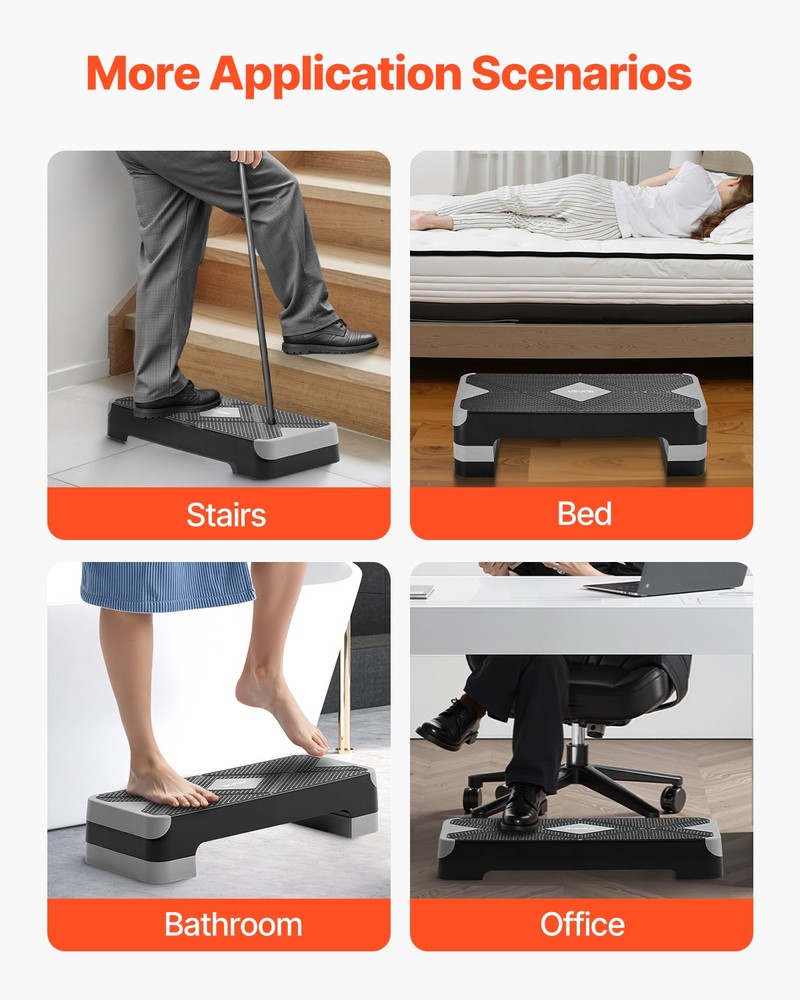 VEVOR Aerobic Exercise Step Platform Height Adjustable Workout Stepper 4 Riser