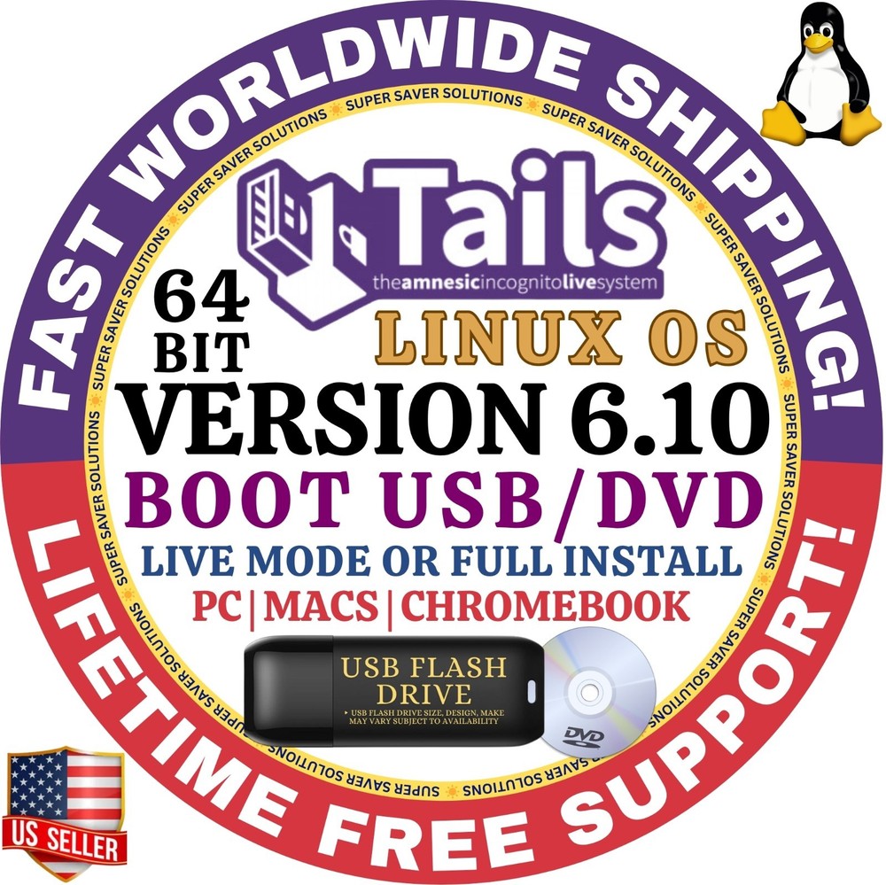TAILS 6.10 LINUX OS USB Flash Drive 64-Bit for Mac, PC | FAST SHIPPING