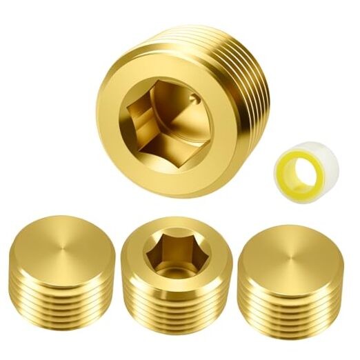 4PCS Male Brass Pipe Plug | Counter Sunk Internal Hex Socket Head 1/2 NPT