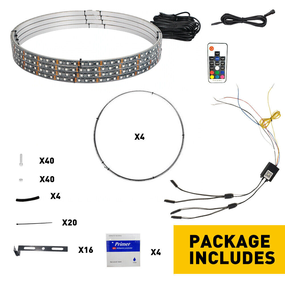 Pack of 4 15.5'' RGB Wheel Ring Lights LED Light For Truck Car Rim Lights APP