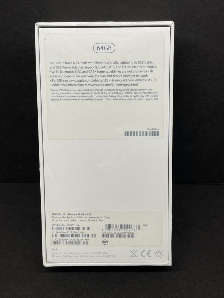 Apple iPhone 6, Gold, 64GB Original Empty Box Only