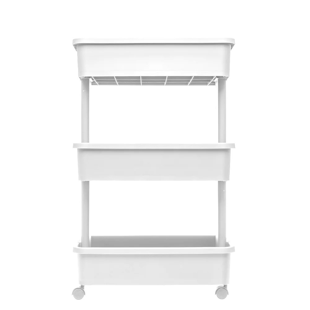 (2 Pack) 3-Tier Plastic Rolling Laundry Cart, Arctic White