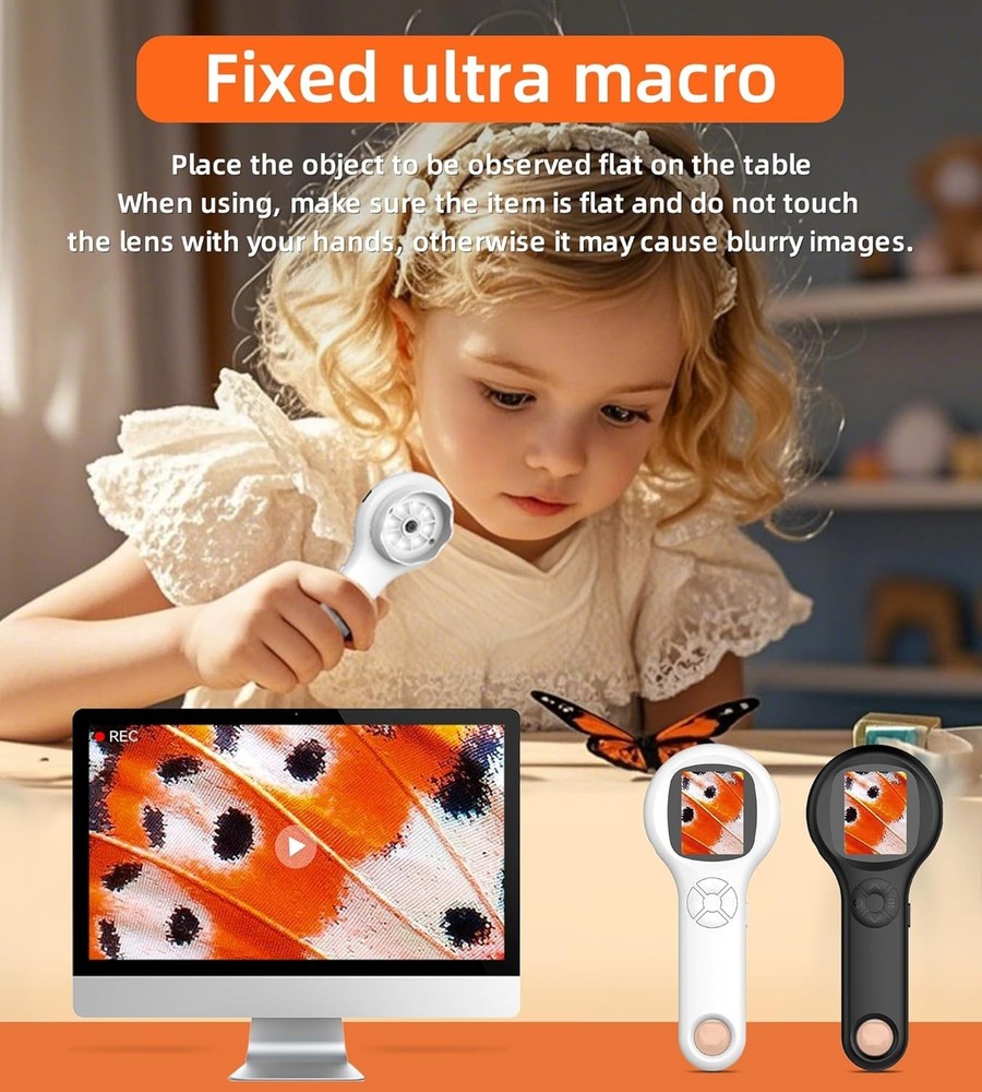 Handheld Mini Microscope with 8 LED Lights and Rechargeable Battery for Easy Use