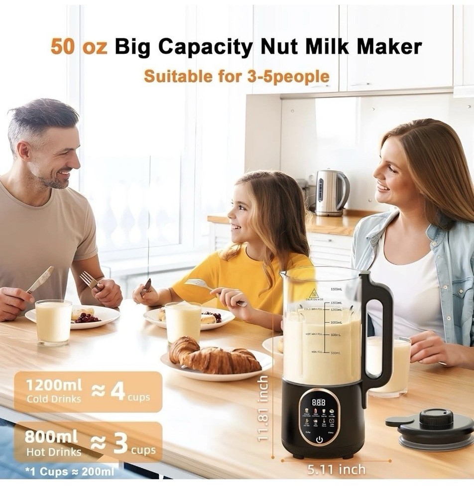 50oz Automatic Nut Milk Maker Almond Milk Machine with Delay Start Keep Warm