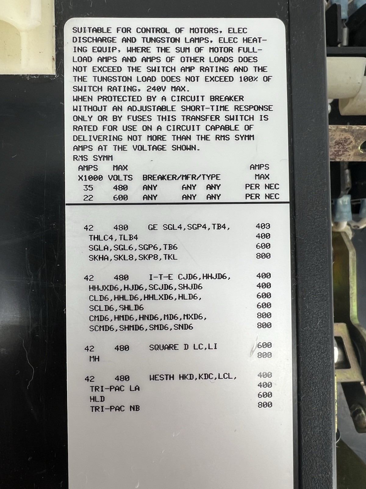 Asco 300 Series Automatic Transfer Switch, 3P, 22-35A, 3Ø, 480-600V, For Motors