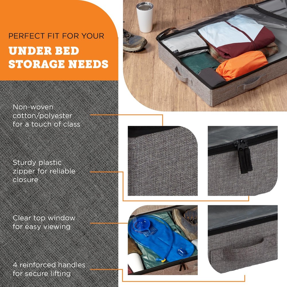 Under Bed Storage Containers, Low Profile Underbed Organizers with Sturdy Han...