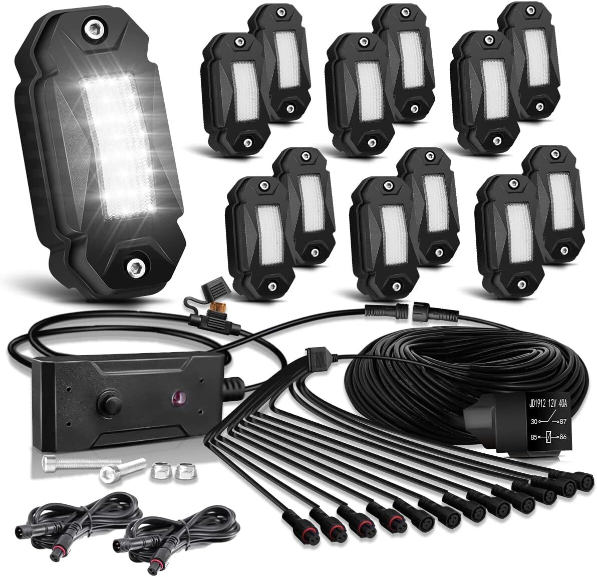 Rock Lights White for Truck Jeep Underglow Neon Light With Harness 12 Pods kits