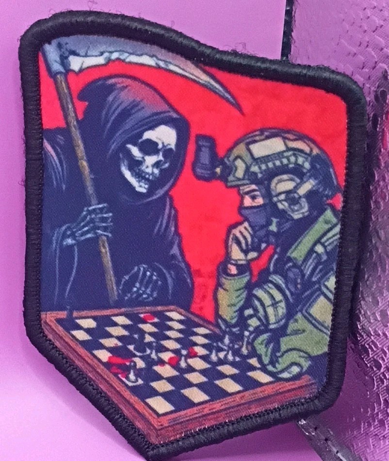 Grim Reaper vs Operator Chess Tactical Patch Hook & Loop Screen Print Embroidery