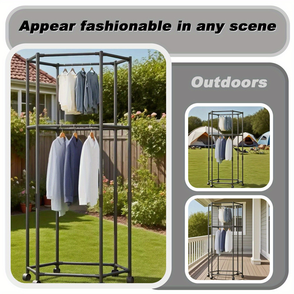 Compact Hexagonal Clothes Drying Stand - Durable Metal Base - Upright Coat Hange