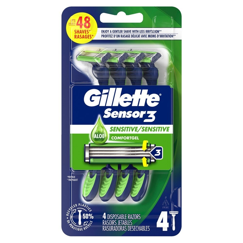 Gillette Sensor3 Triple Blade Sensitive 4 Count Disposable Razor