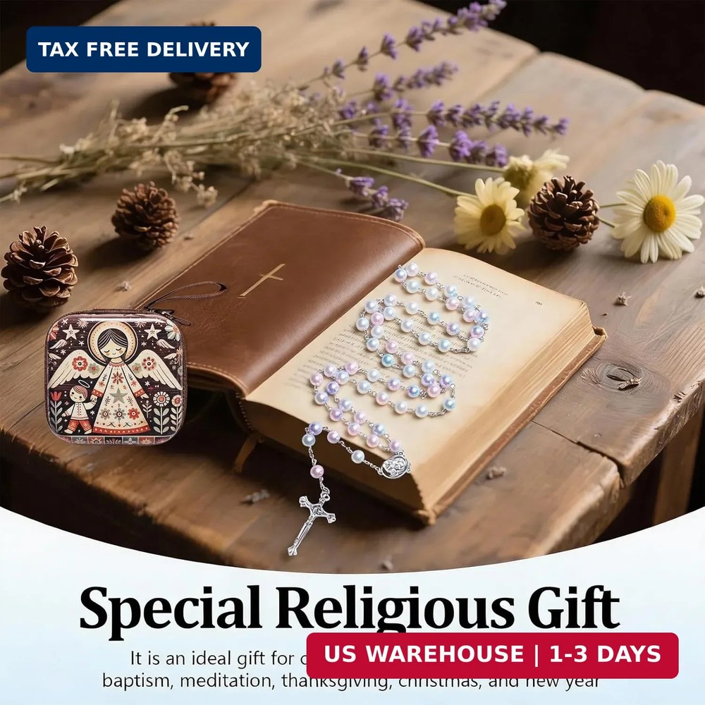 Catholic Rosary Beads, Rosarios Catolicos with Decorative Prayer Box, First Comm
