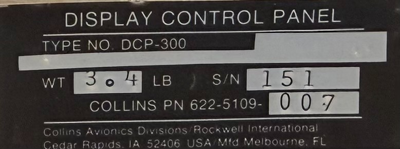 Display Control Panel DCP300 622-5109-007 Removed Working