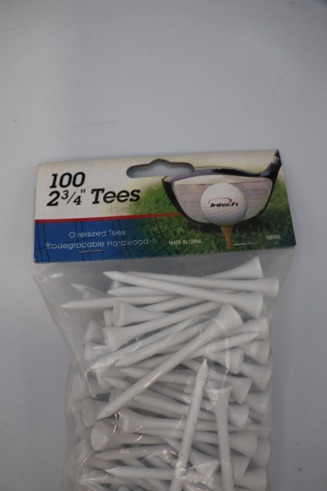 Intech - Biodegradable 100% Solid Hardwood 2-3/4" White 100 Golf Tees New