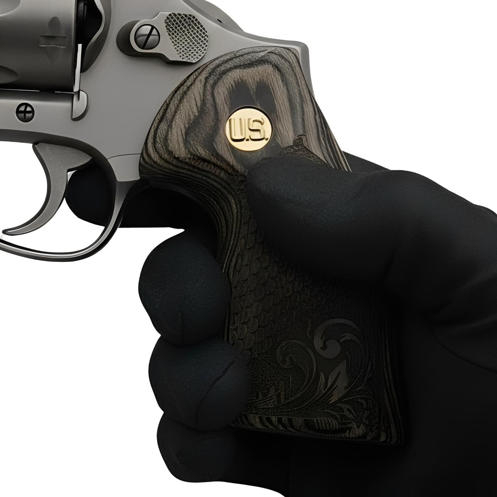 Colt Python Grips Black Rosewood Scroll & Scales Gold U.S. Medallion