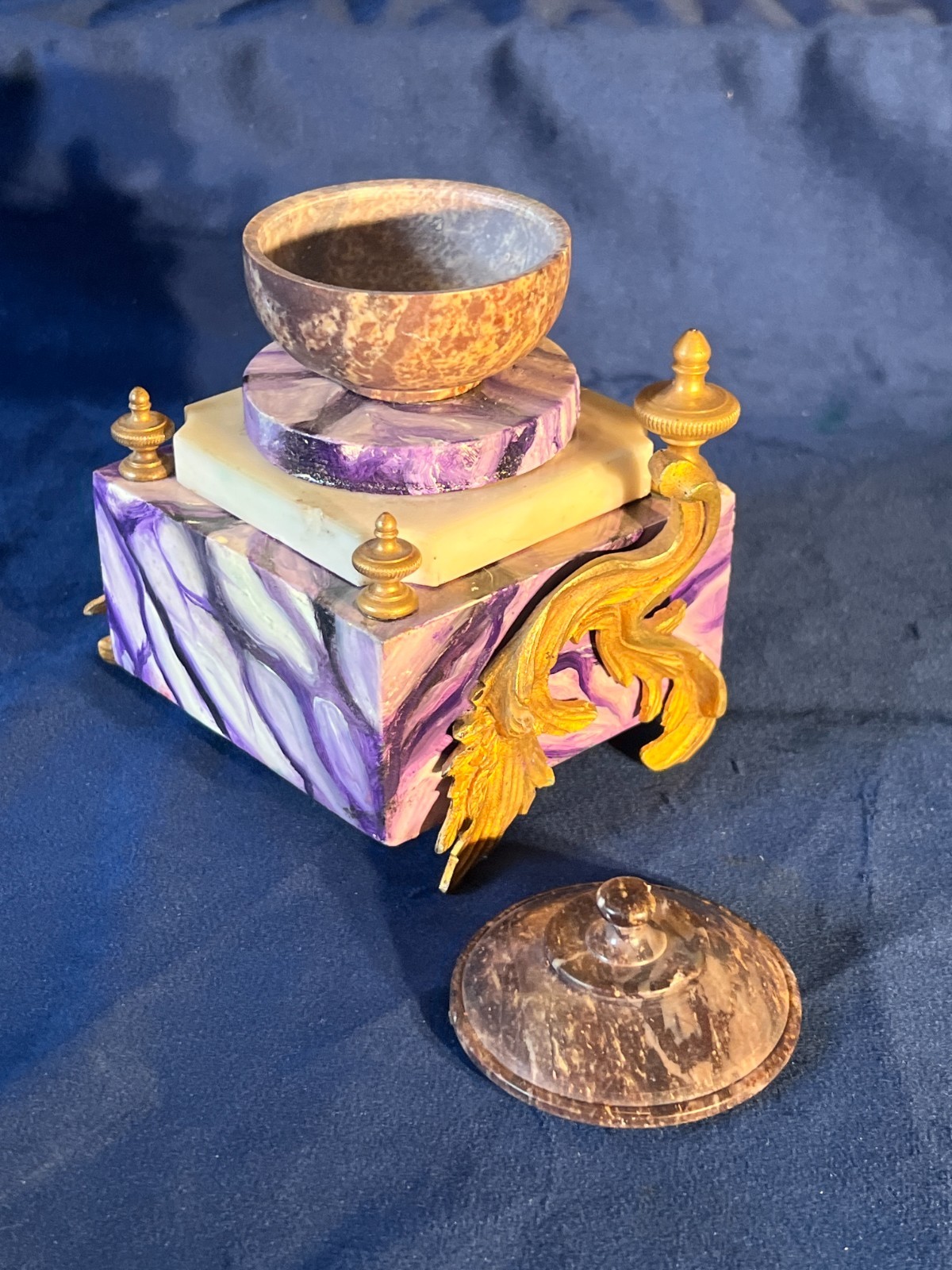 Napoleon III Style French Inkwell With Gilt Bronze Appliques and Marble Basin