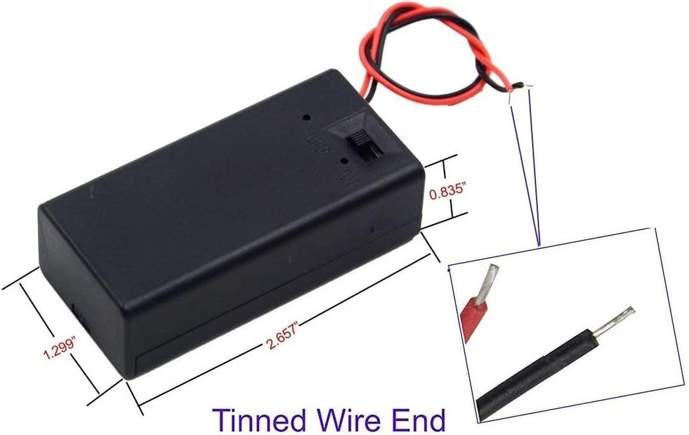 2 Pack 9V Battery Holder with Switch 9 Volt Battery Case with Leads
