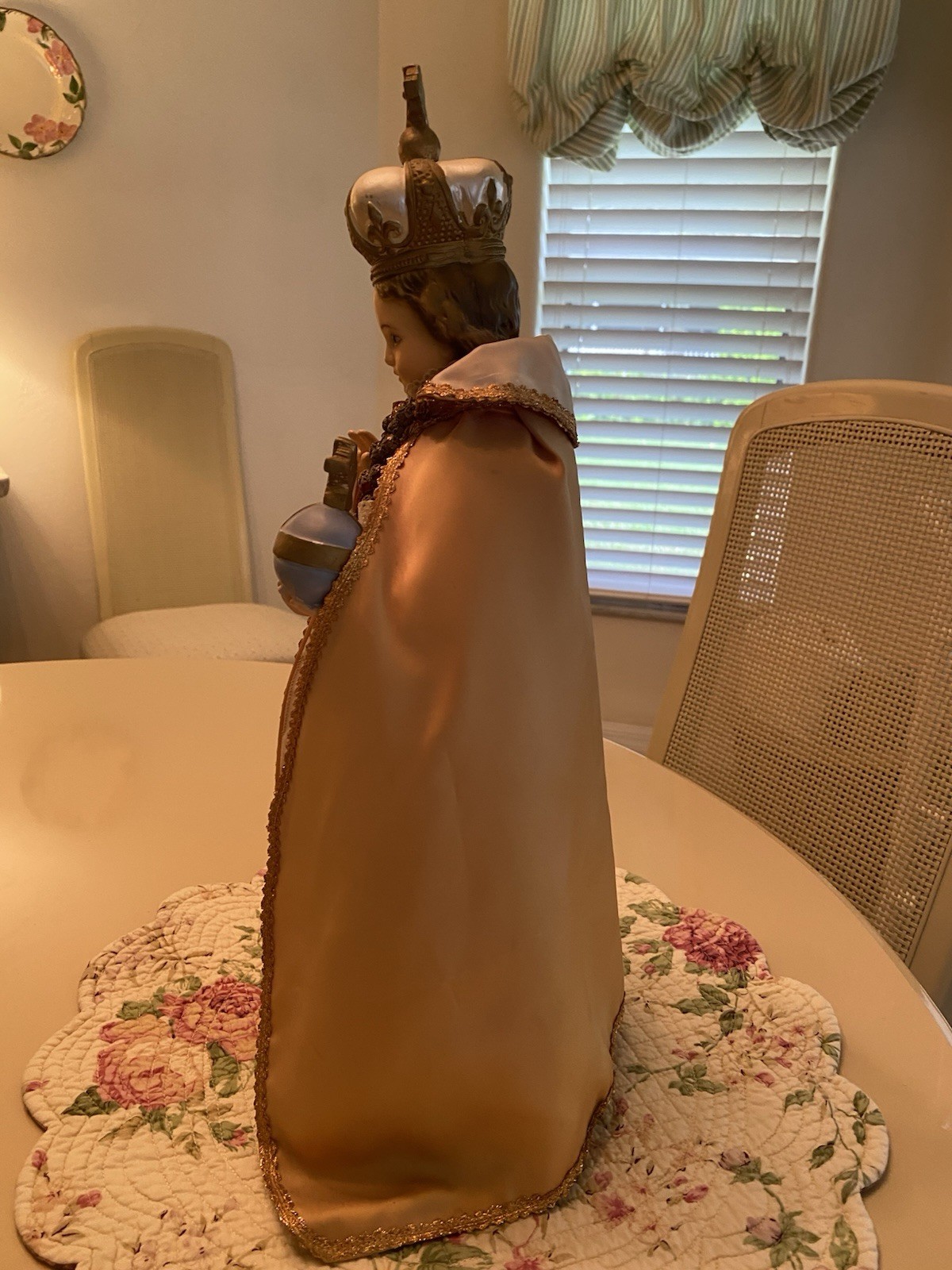 Vintage Infant Of Prague Plaster Statue With Rosary 18' Tall