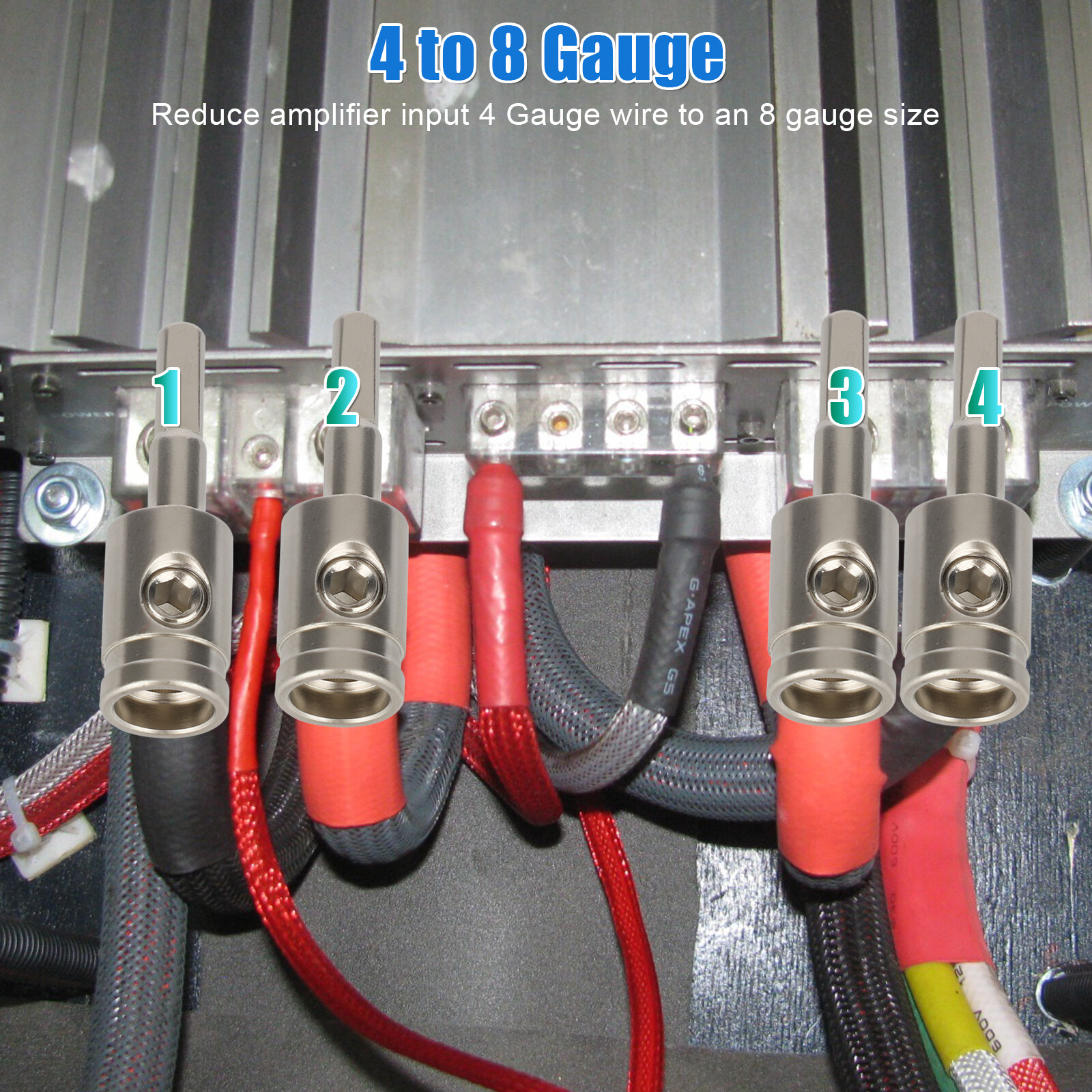 4x Car Audio Amp Input Reducer 4 Gauge to 8 Gauge Wire Reducer Power and Ground