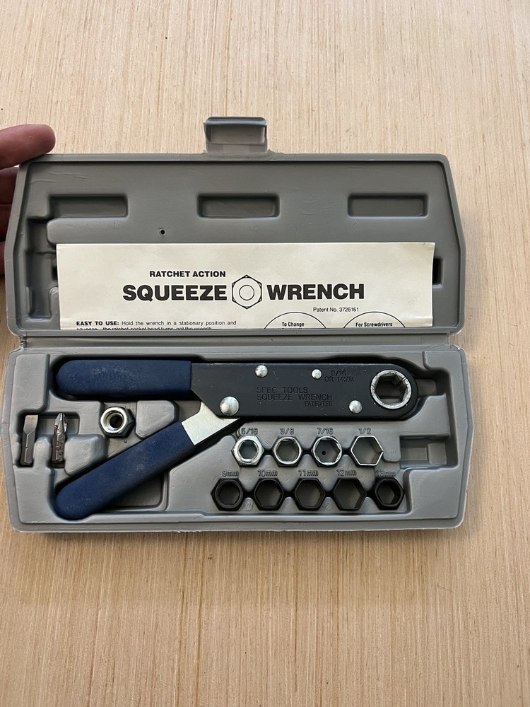 Spec Tools Ratcheting Squeeze Wrench Hand Tool With Case & Bits