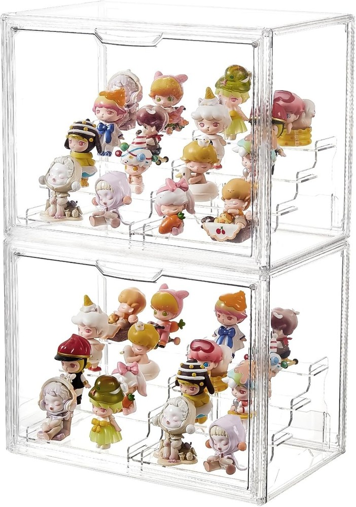 4 Tiers Clear Acrylic Display Case, Plastic Storage Bins with 2 Display Riser...