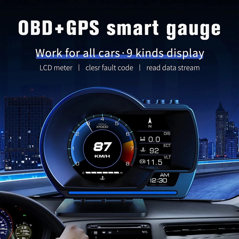 OBD2 Speedometer for Car with GPS Dual System, Water TEM, Volt,...
