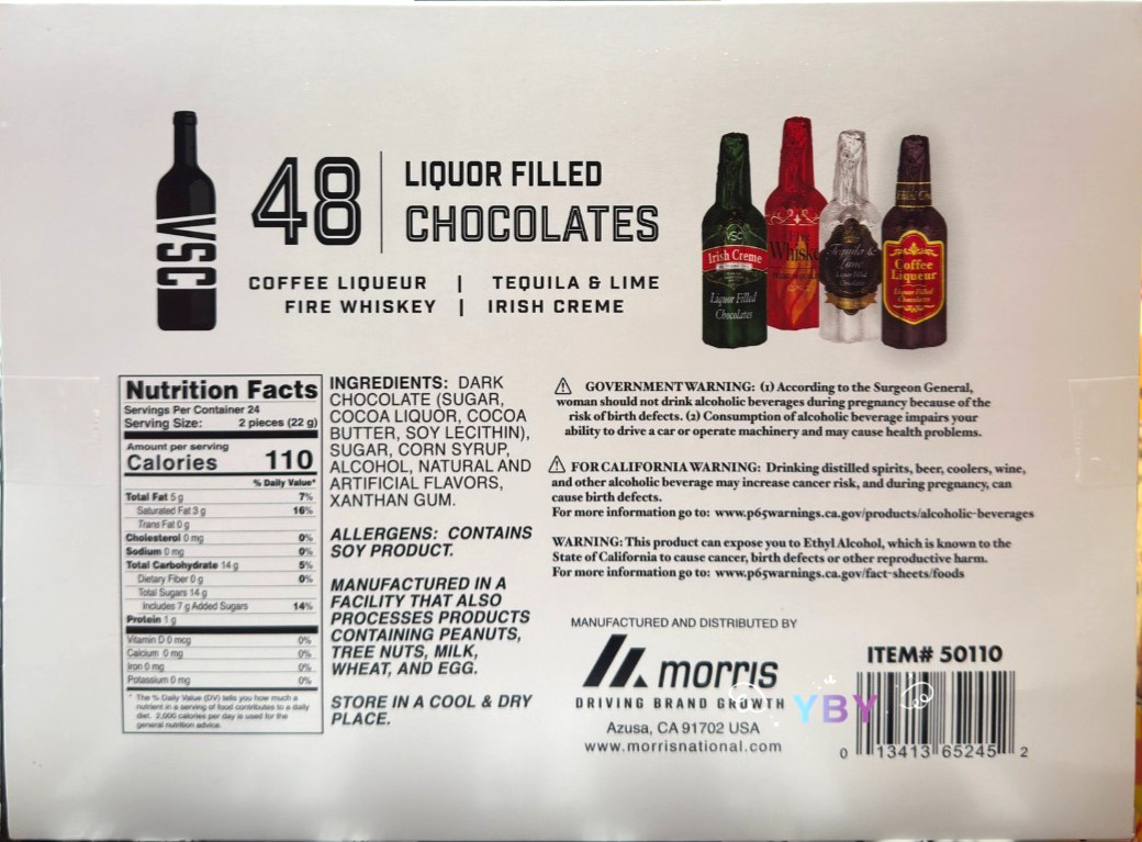 2 Packs VSC Liquor Filled Chocolates Gift Box 48 ct 18.6 oz Each, Total 96 ct