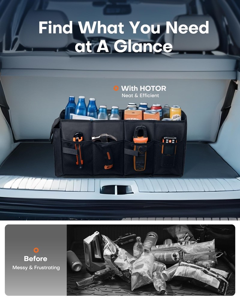 HOTOR Trunk Organizer - Car Organizer, Medium (2 Compartments), Black