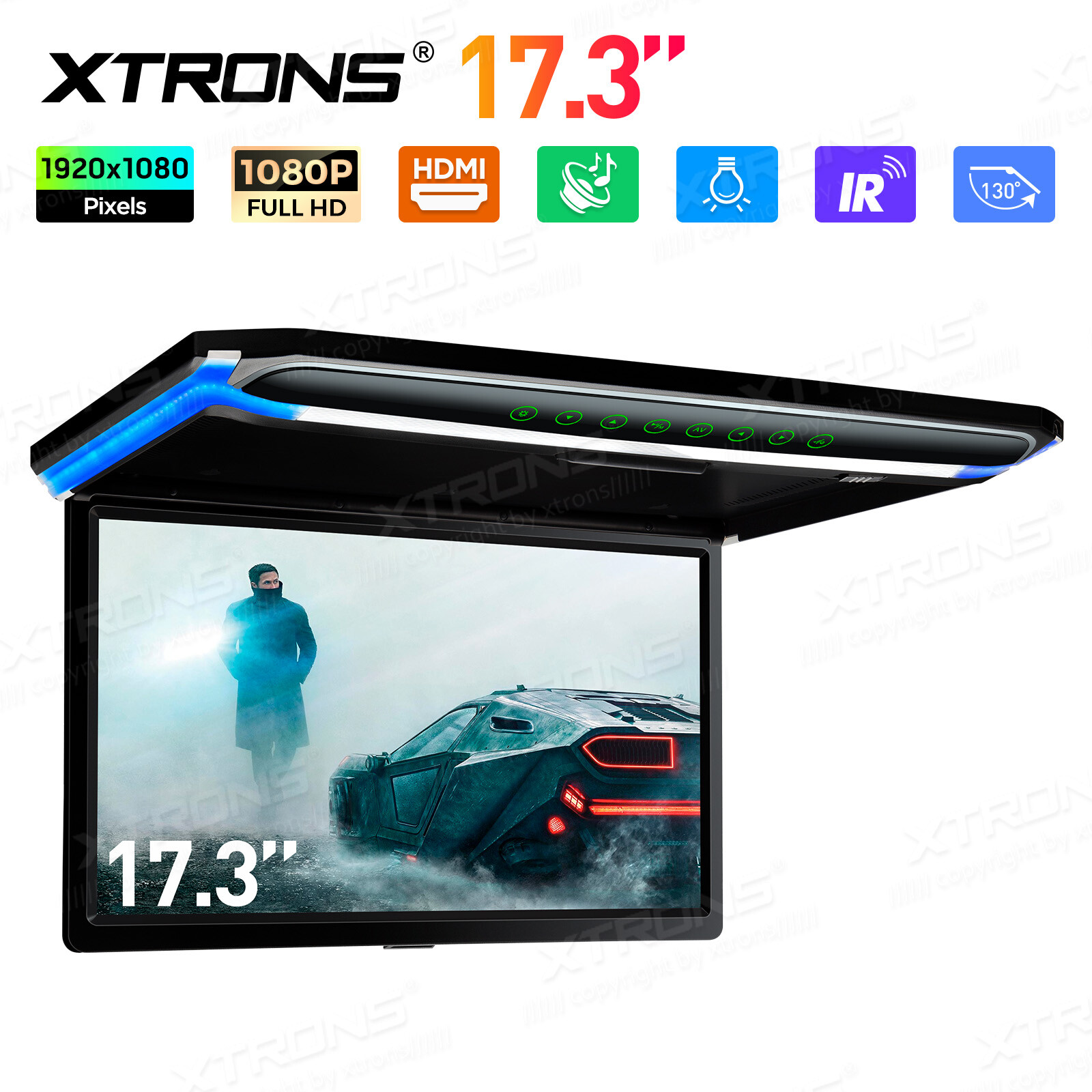 17.3" FHD Car TV Roof Overhead Flip Down Monitor HDMI/USB/SD Game 1080P Video