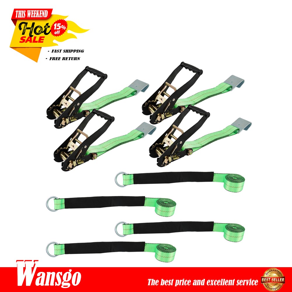 3,300 Pound Safe Working Load Green Polyester Car Tie Down with Flat Hooks New