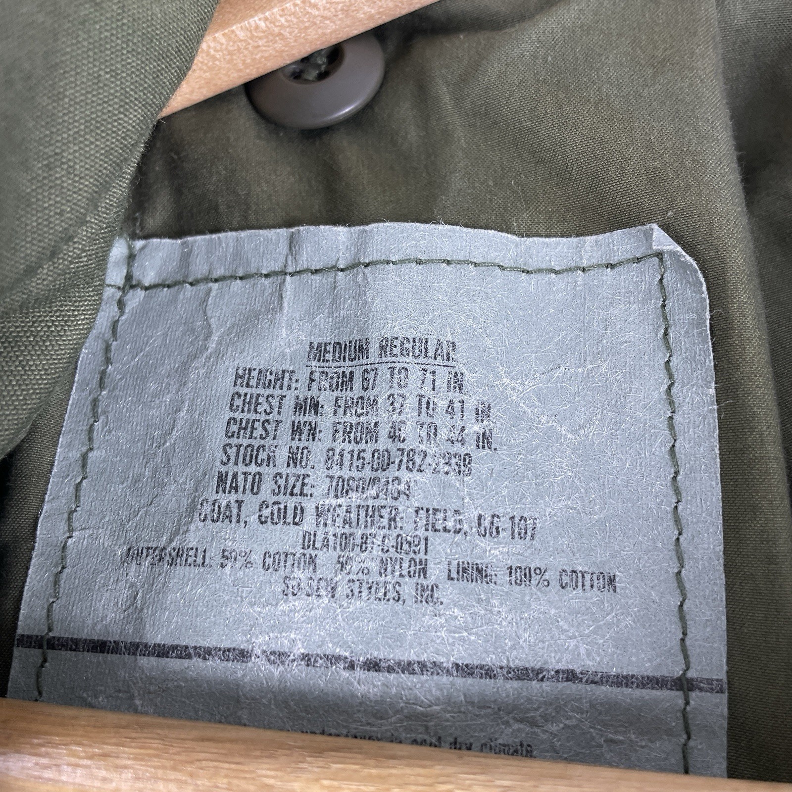 VTG 80s Coat Cold Weather Field OG107 US Military Issue Jacket Mens Medium