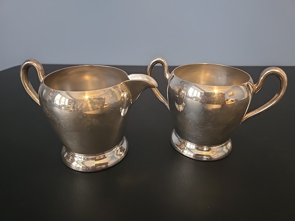 Academy Silver on Copper Vintage Creamer Sugar Serving Cups Set Pair