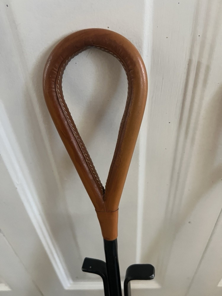 Jacques Adnet Style Leather and Iron Fireplace Set