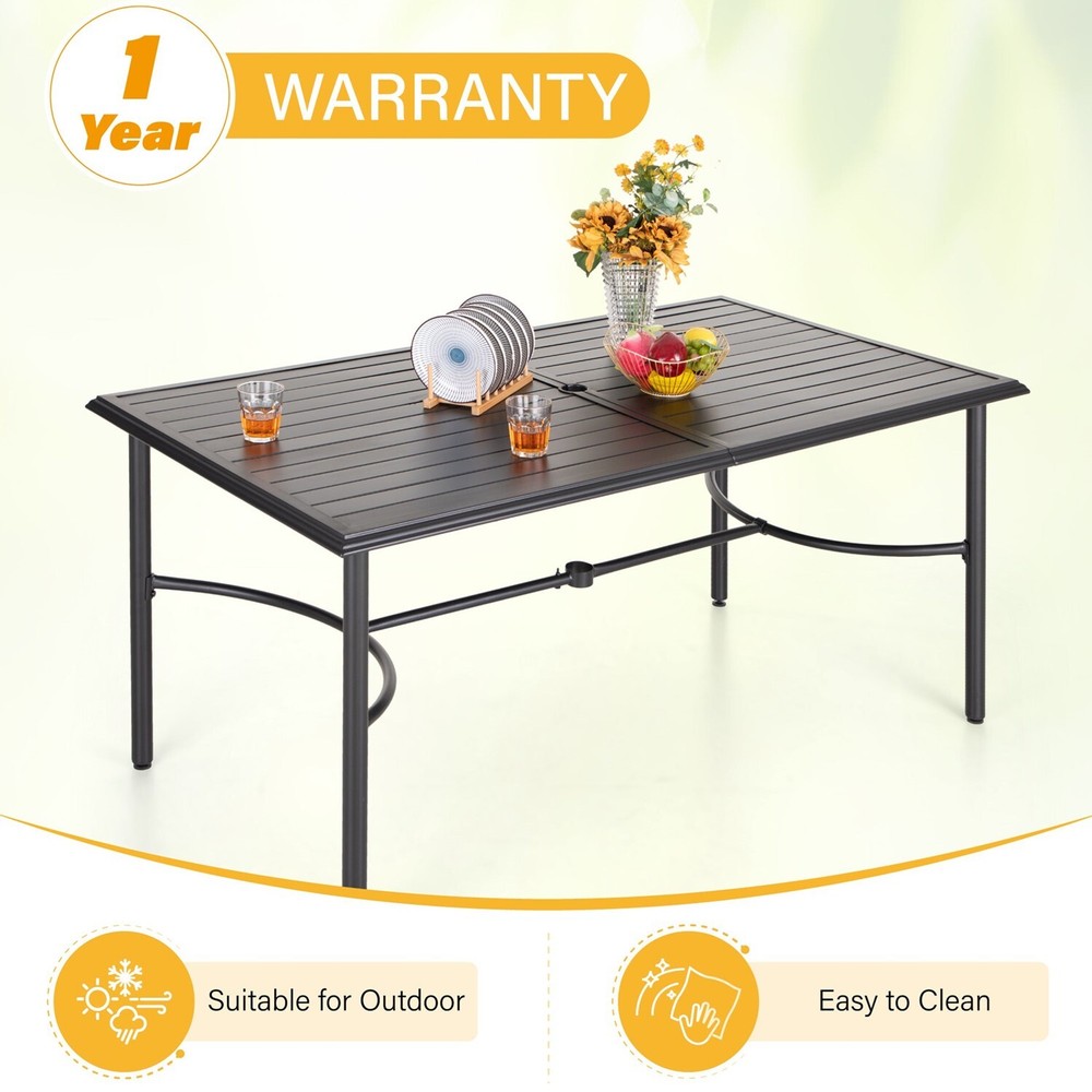 PHI VILLA Patio Dining Table Rectangular Outdoor Table with Umbrella Hole for 6