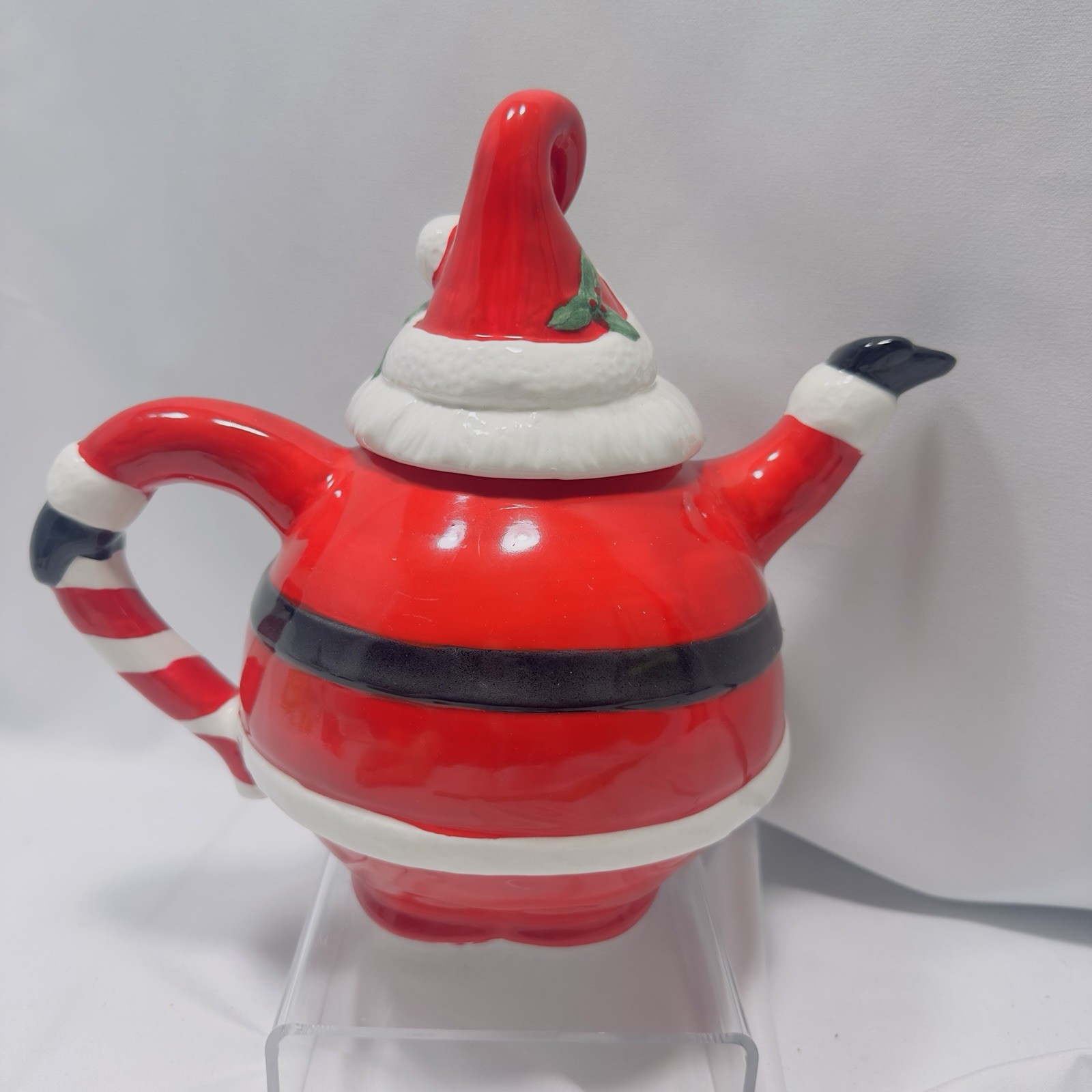 Omnibus OCI Painted Mr. Santa Claus Ceramic Teapot Christmas Tea Pot Candy Cane