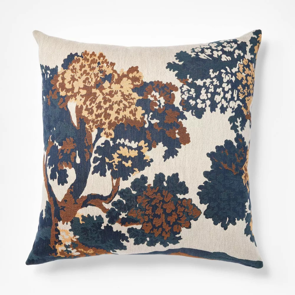 Cream-Navy-Olive Jacquard Tree Pillow 24x24 - Threshold designed with Studio