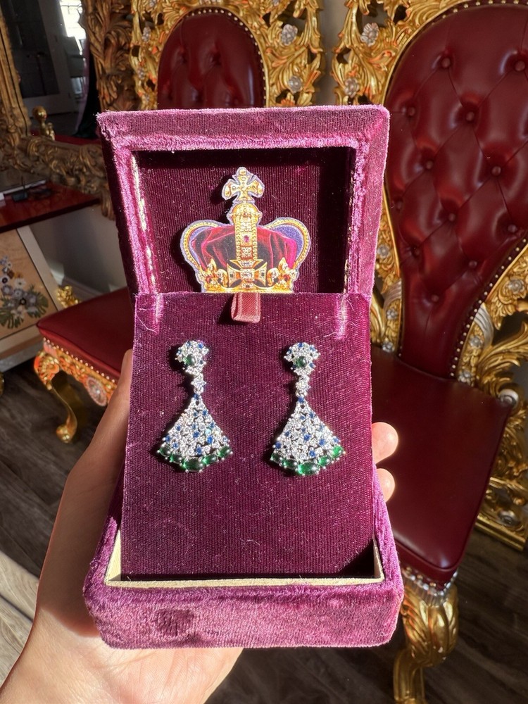 Mesmerizing Dancing Jade Dangle Drop Genuine Emerald Sapphire Earrings