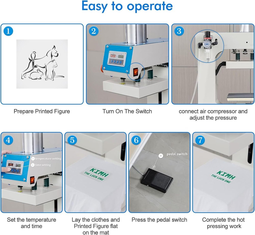 KILO 8"x8" Label Pneumatic Heat Press Machine Digital Integrated Display Control