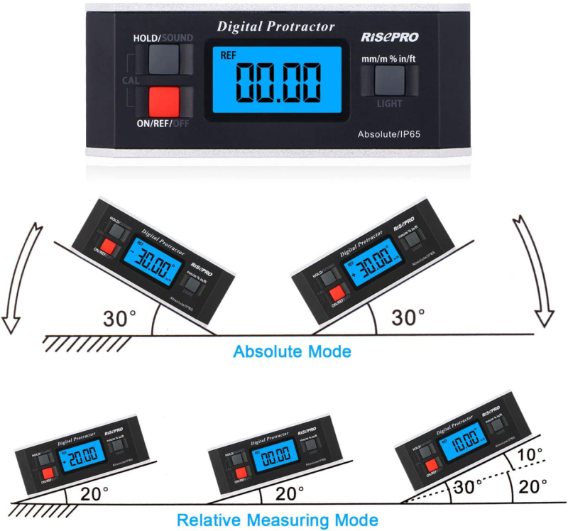 Inclinometer RISEPRO Digital Protractor Angle Finder Level Inclinometer