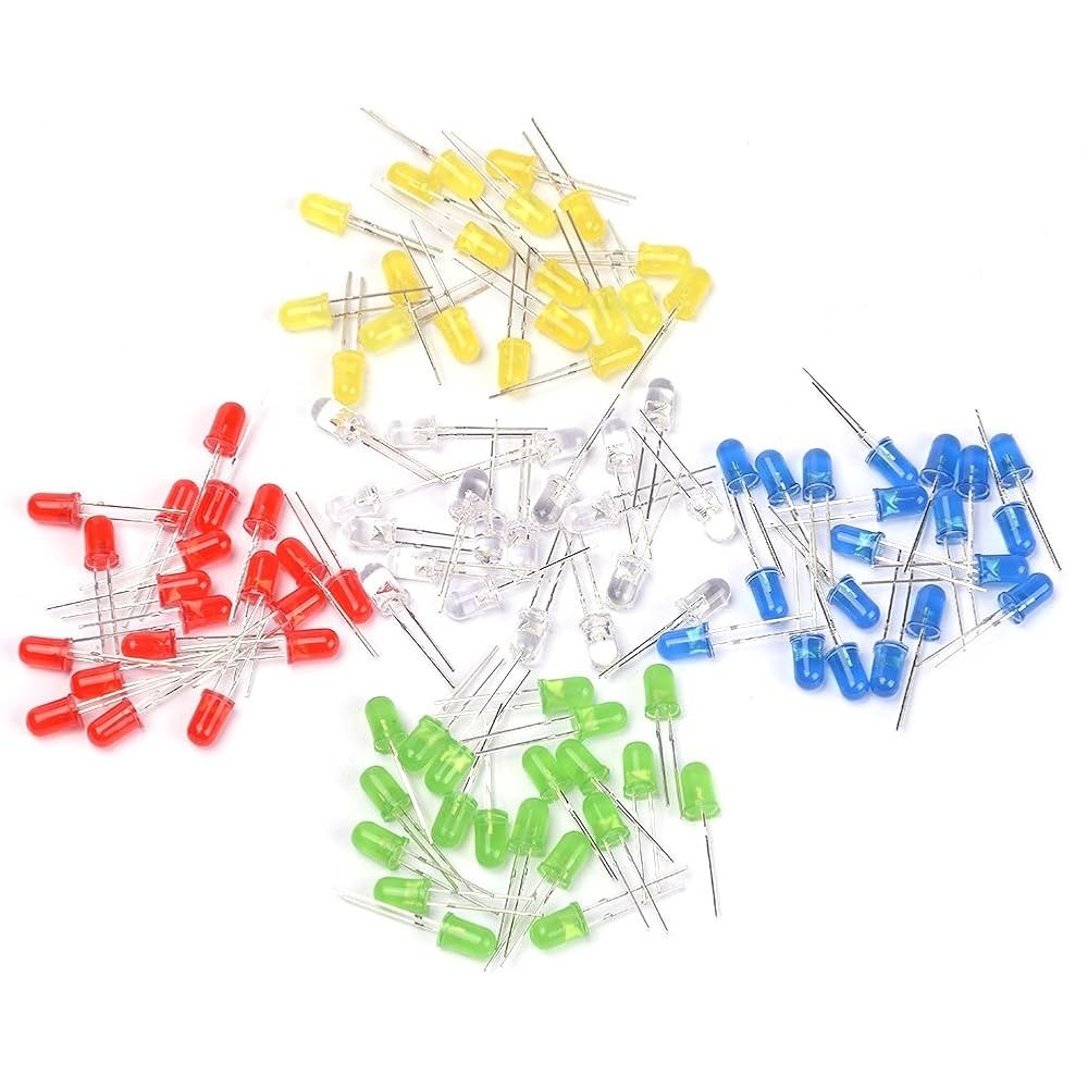 100pcs 5mm Diffused LED Light White Yellow Red Blue Assorted Assortment DIY Set