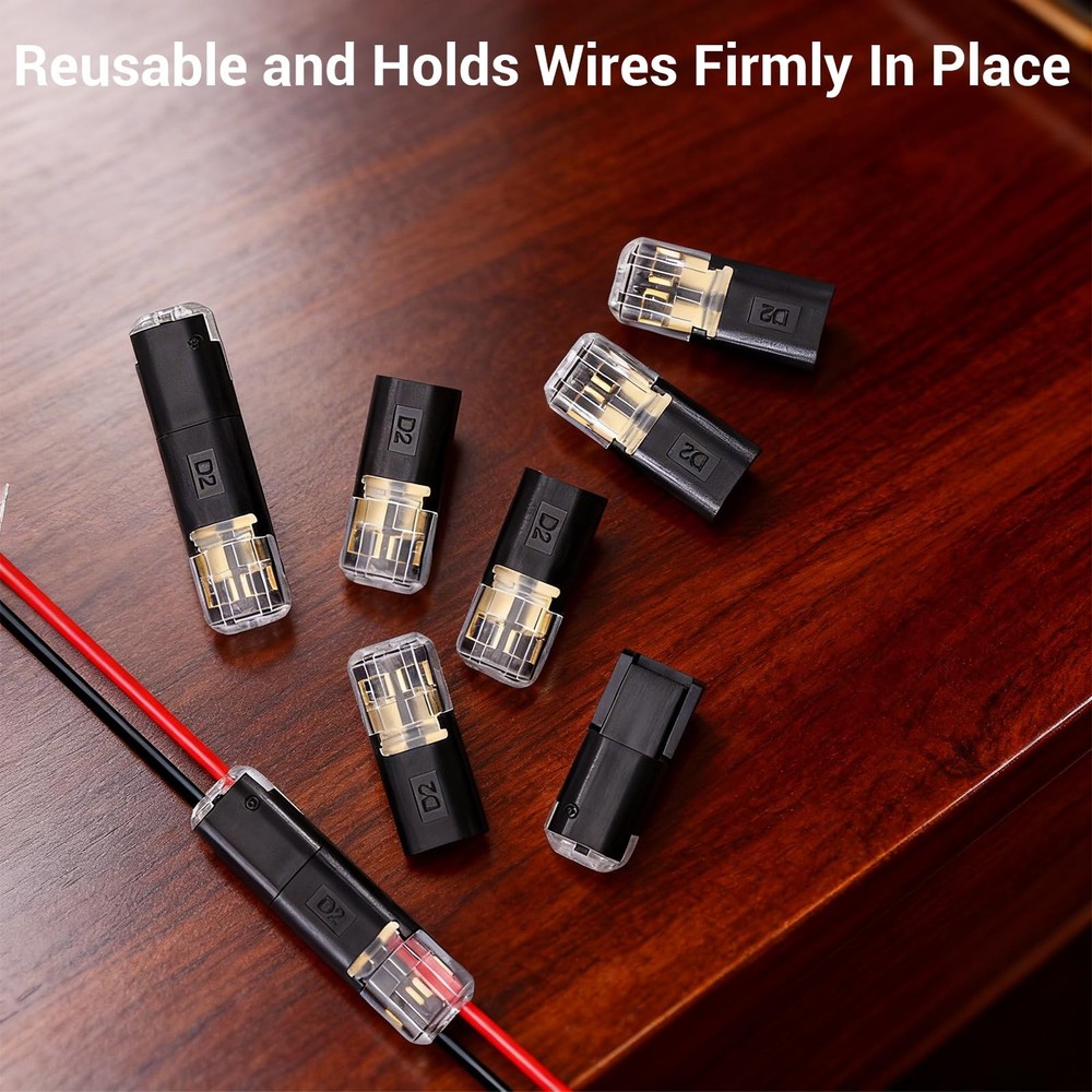 40 Pcs Low Voltage Double Wire Plug in Connector 2 Pin Quick Locking Black