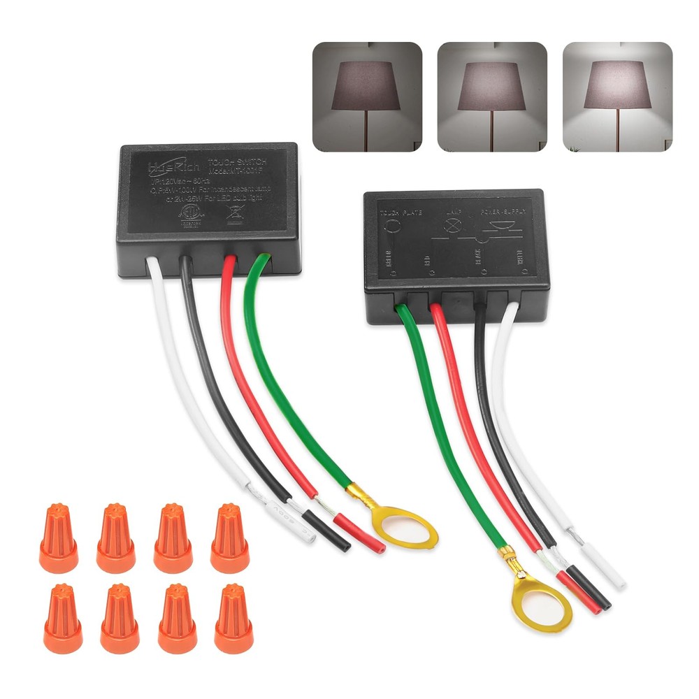 Touch Lamp Switch Module 2 Pack for Dimmable LED, Halogen, Incandescent Bulbs