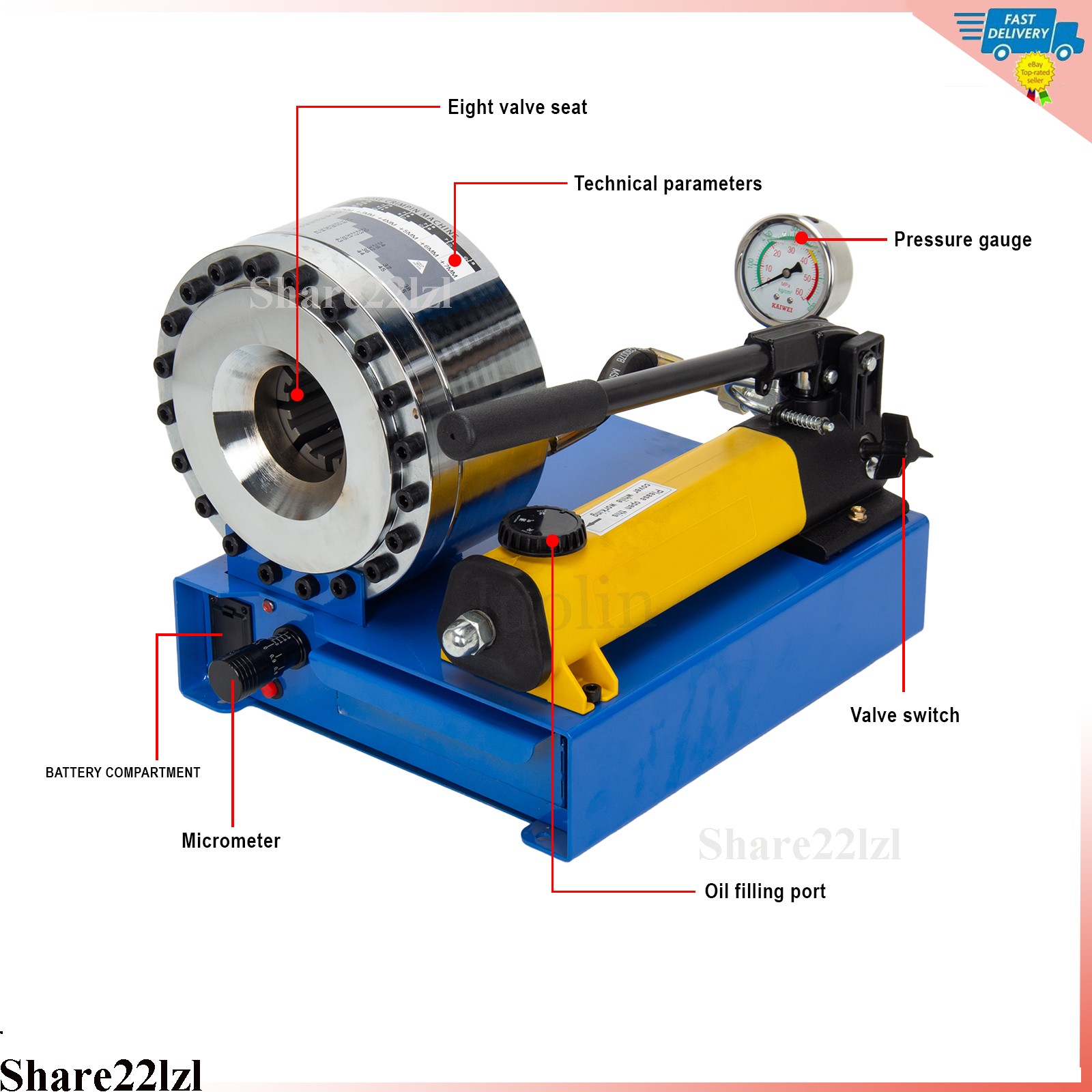 5600KN Hydraulic Hose Crimper Pipe Clamping Machine With 9 Sets Dies 10-30mm