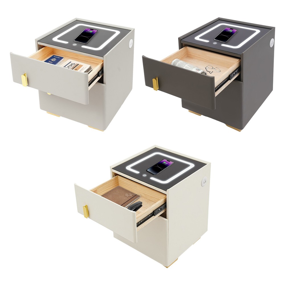 Phone Charging Bedside Cabinet Bluetooth Speaker Smart Bedside Table with Safe