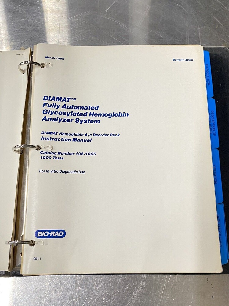 Bio rad Diamat Hemoglobin Analyzer Syst- Users Guide / Instruction Book / Manual