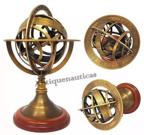 8" Solid Brass Armillary Sphere Collectible Astrolabe Globe Nautical Decor Gift