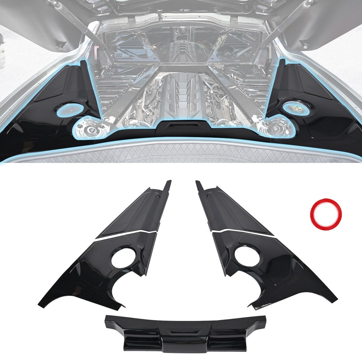 Gloss Black Flash Engine Bay Trim Panel Cover Guard for Corvette C8 Coupe 2020+