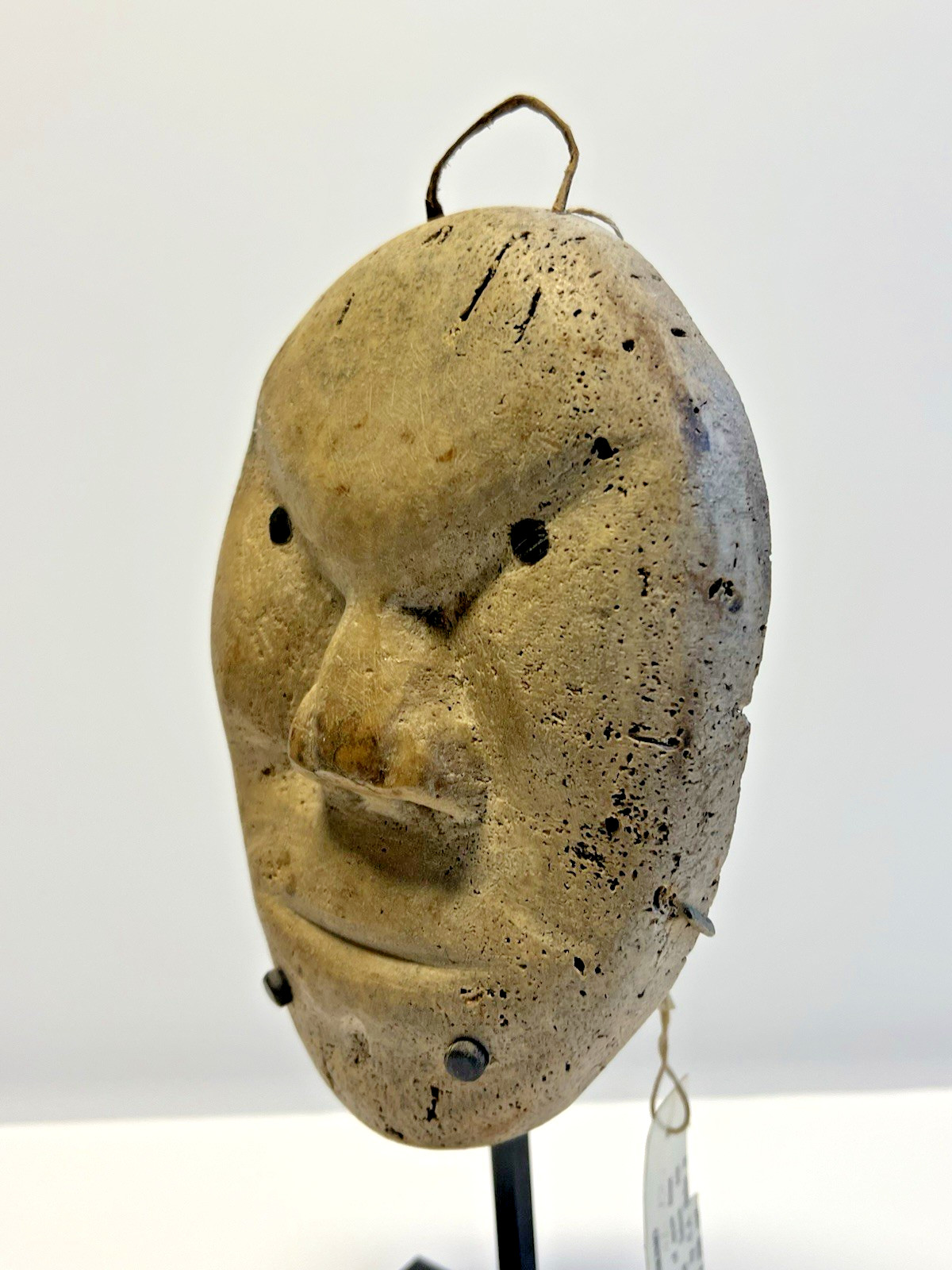 Antique Carved Inuit Eskimo Fetish Face Mask; With Stand