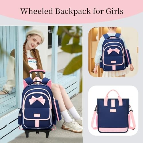 Rolling Style c-3Pcs Dark Blue-2 Wheels 2 Wheels Trolley + Backpack Sets
