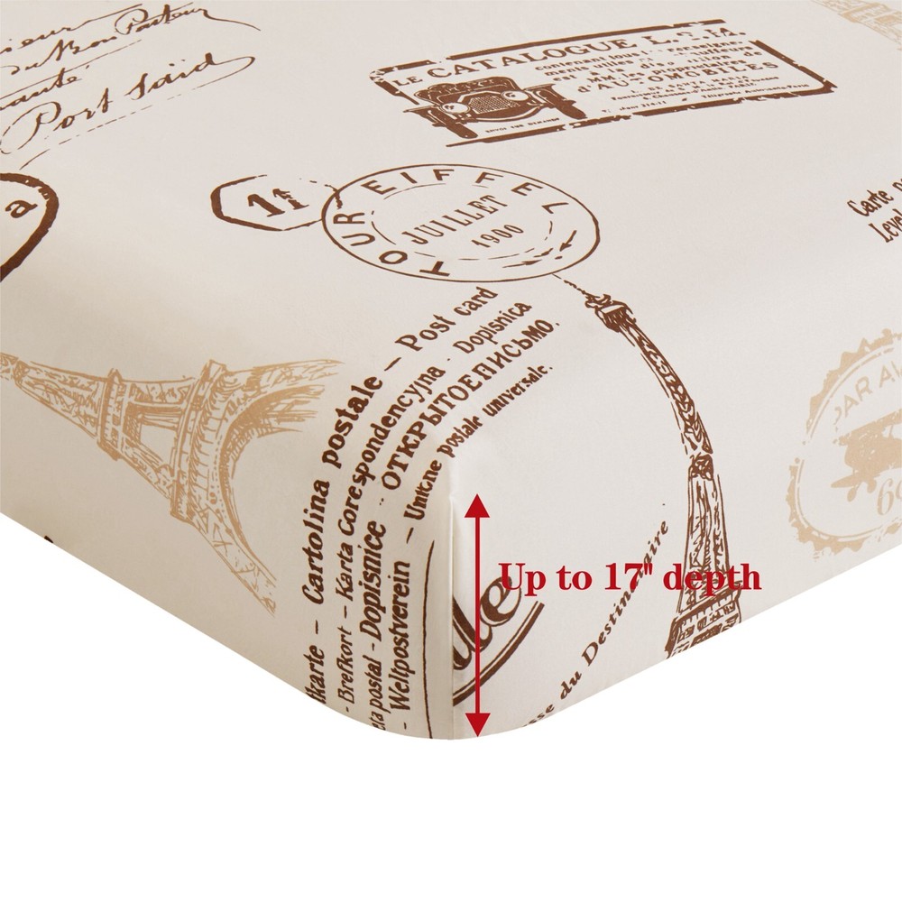 Rayon from Bamboo Deep Pocket 6 Piece Printed Sheet Set, Eiffel Tower Ivory Full