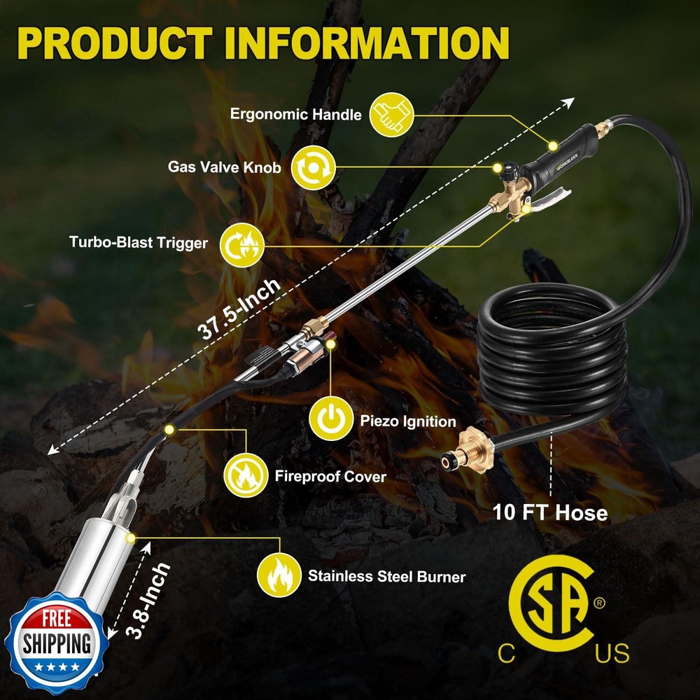WorkBless Propane Torch Weed Burner, Weed Torch with 10FT Hose, High Output 1